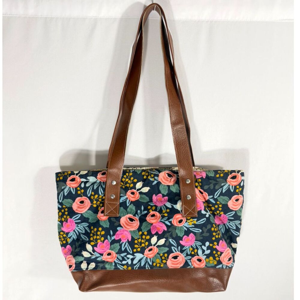 Mangham Made Rifle Paper Co Rose Floral Tote Bag Brown Pink Colorful